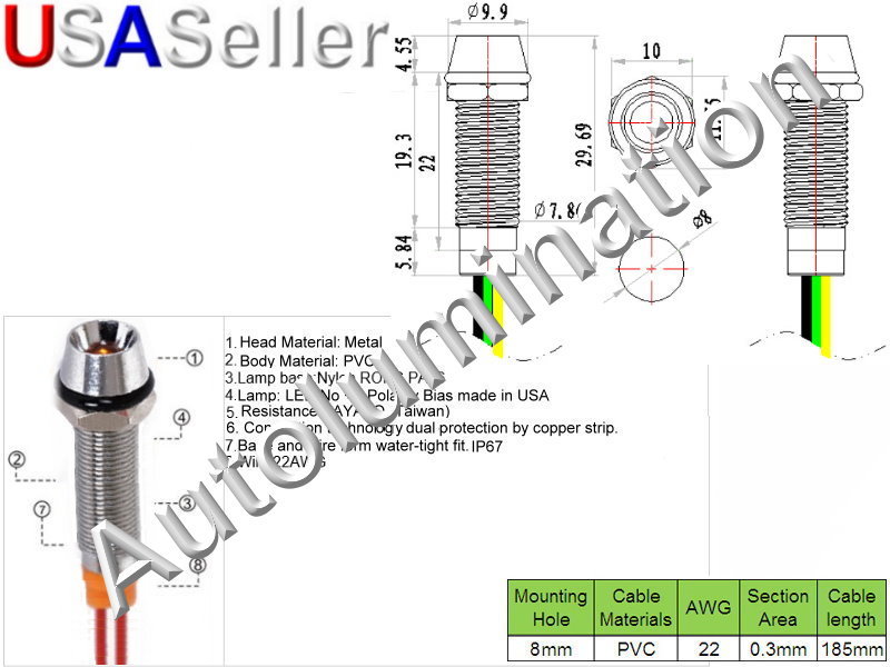 120v 110v Volt Led Panel Mount Thru Through Hole Signal Marine Indicator Lights gallery
