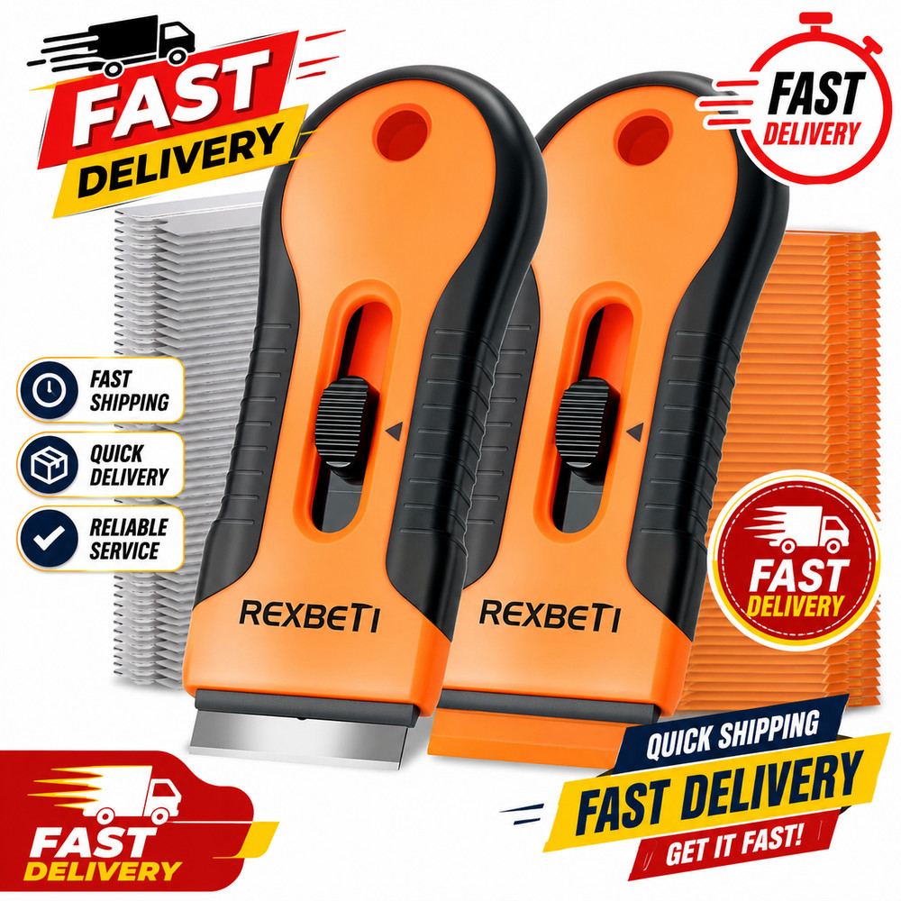 Razor Blade Scraper Tool, 2 Pack Razor Scraper Set with Extra 80Pcs Razor Blades