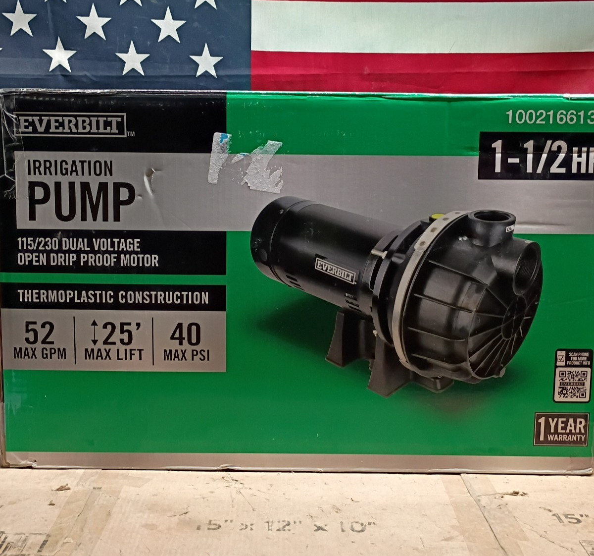 Everbilt HDLS15P Lawn Irrigation Pump Plastic 1-1/2HP, 52 GPM, 40 PSI, Open Box, gallery