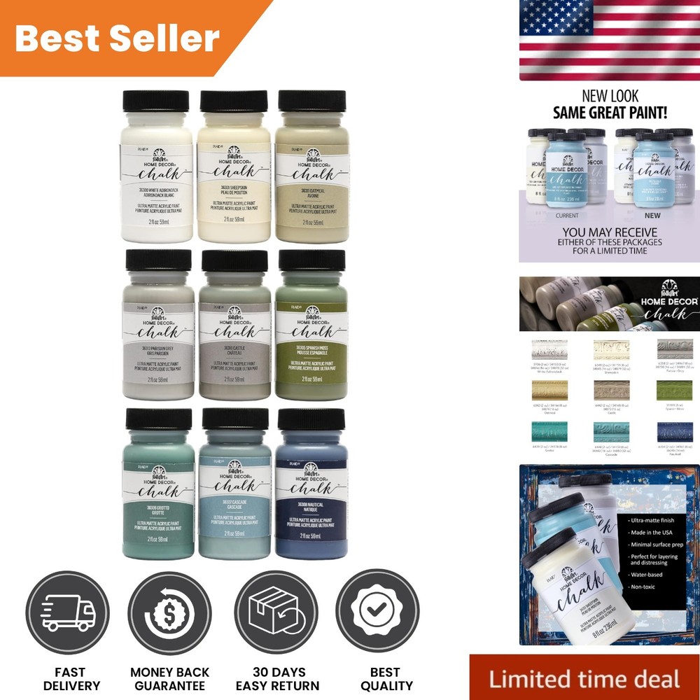 9 Assorted Colors Home Décor Chalk Paint - Non-Toxic, Easy Clean-Up, Ultra-Matte