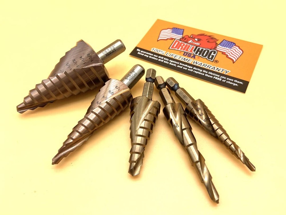 Cobalt Step Drill Bit Set 5 Pc M42 Spiral Step Bit Lifetime Warranty Drill Hog®