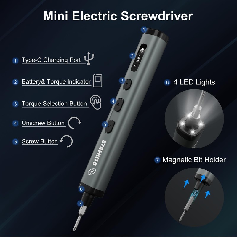 STREBITO Mini Electric Screwdriver, 78 IN 1 Cordless Screwdriver Set with 72 S2 gallery