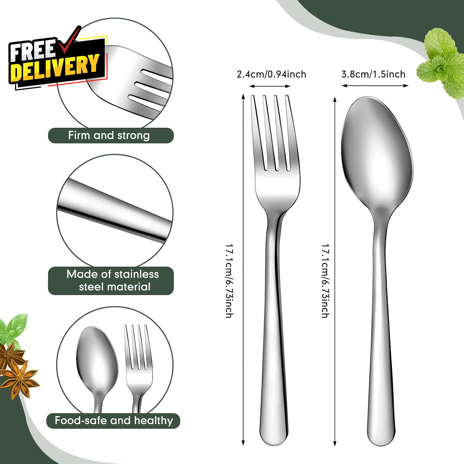 100Pcs Forks and Spoons Silverware Set Bulk Stainless Steel Flatware Cutlery Set gallery