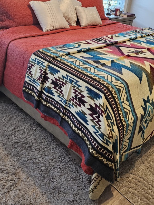 EXTRA LARGE, REVERSIBLE, ALPACA WOOL,MULTICOLOR BLANKET ECUADOR 74,8x91,33 in gallery