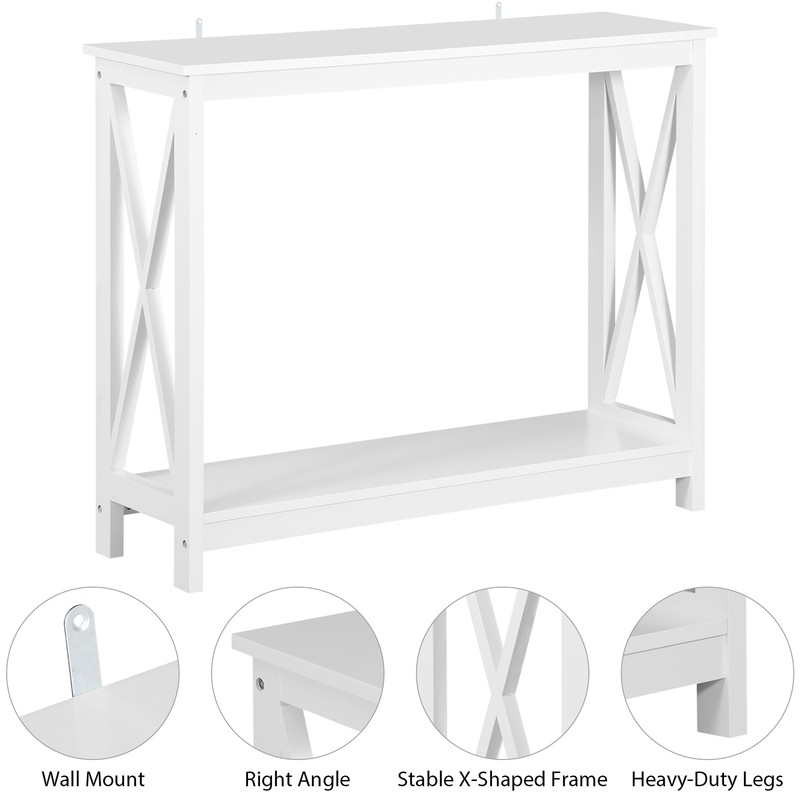 Console Table Entryway Table Narrow Sofa Side Table with 2-Tier Shelves White gallery