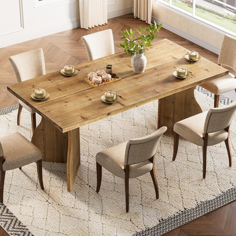 63-Inch Solid Wood Dining Table for 4-6, Farmhouse Rectangular Kitchen Table gallery