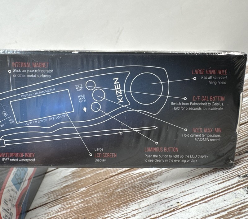 Kizen Digital Waterproof Instant Read Meat Thermometer - Red Or Black gallery