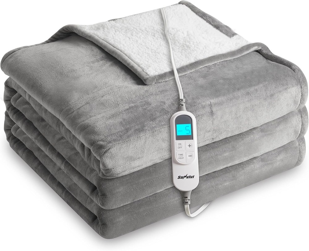 Heated Blanket Queen Size, Electric Throw Dual Control, 5 Years Warranty, 10