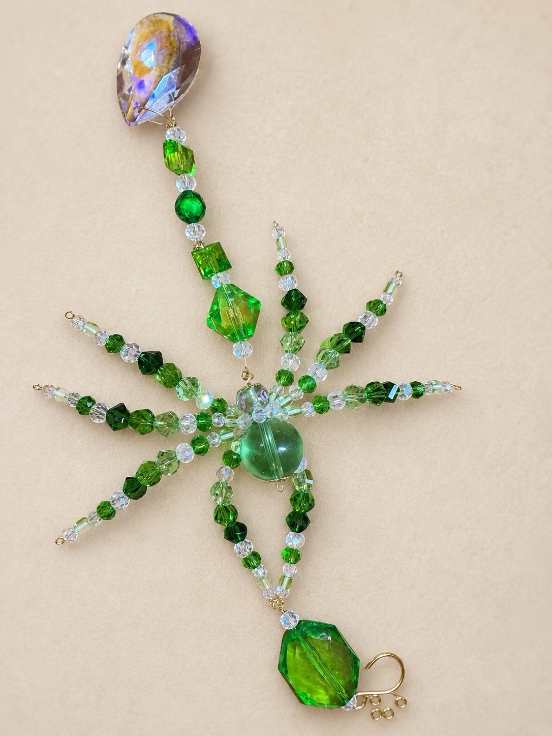 Handmade Green Crystal Spider Suncatcher – Beaded Hanging Window Ornament gallery
