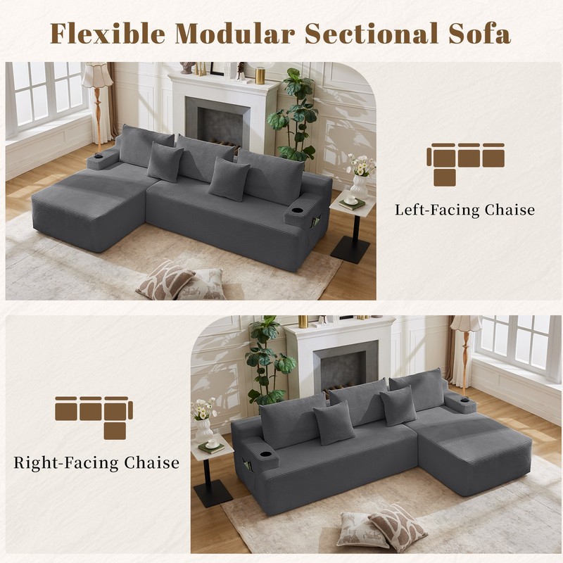 107" Cloud Sofa Comfy Deep Seat Couches Boneless Corduroy Modular Couch 2-piece gallery
