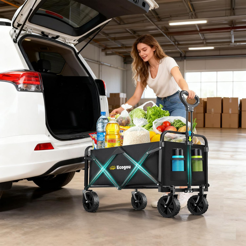 Wagons Carts Foldable, Collapsible Wagon with All-Terrain Wheels 420Lbs Weight C gallery