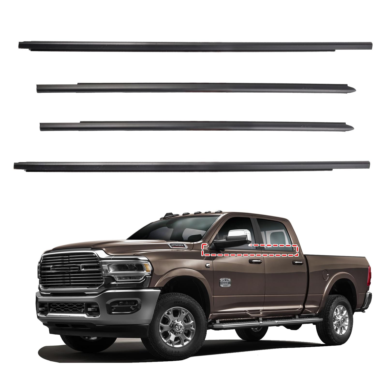 Dodge Ram 2009-2021 Window Molding Trim Seal Outer Door Belt Black gallery