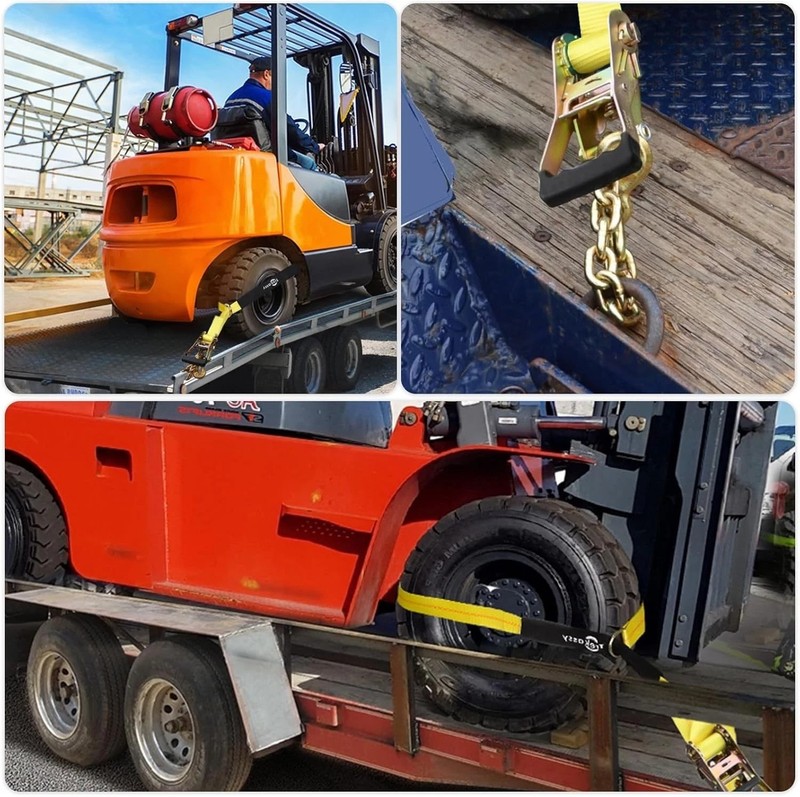 Car Tie Down Straps for Trailers Include 4 Ratchets with Steel Chain Anchors,... gallery