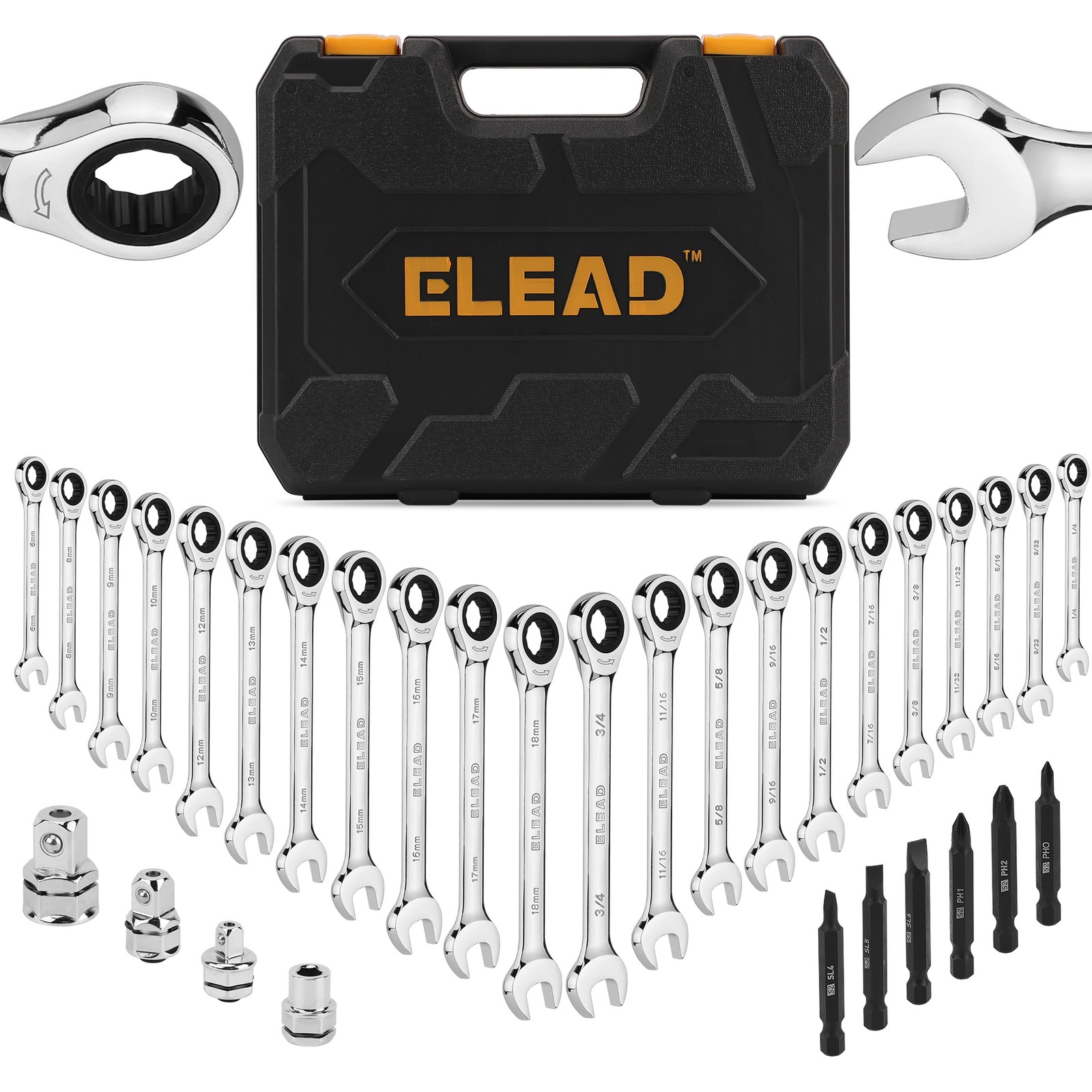 33PC Combination Ratchet Wrench Set SAE & Metric 72-Tooth Adapter Organizer Case gallery