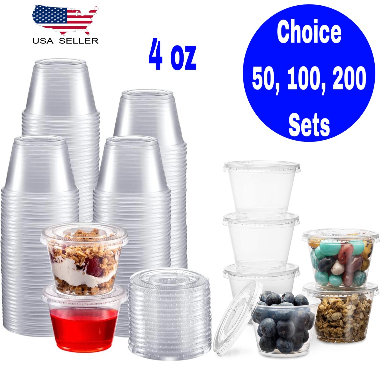 4 oz Plastic Clear Disposable Portion Cups with Lids for Sauce Cup BPA Free gallery