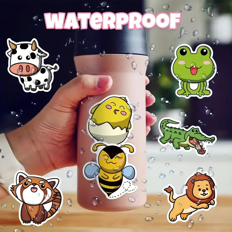 50 Random Cute Fun Cartoon Art Realistic Waterproof Animal Stickers Size Small gallery