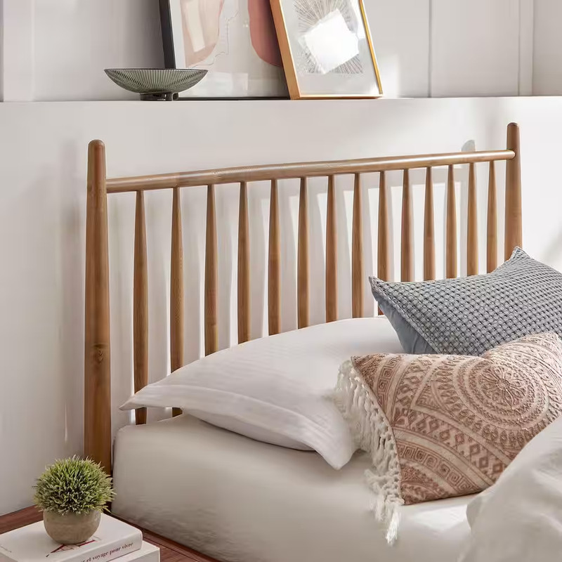Zane Walnut Brown Solid Rubberwood Frame King Spindle Platform Bed gallery