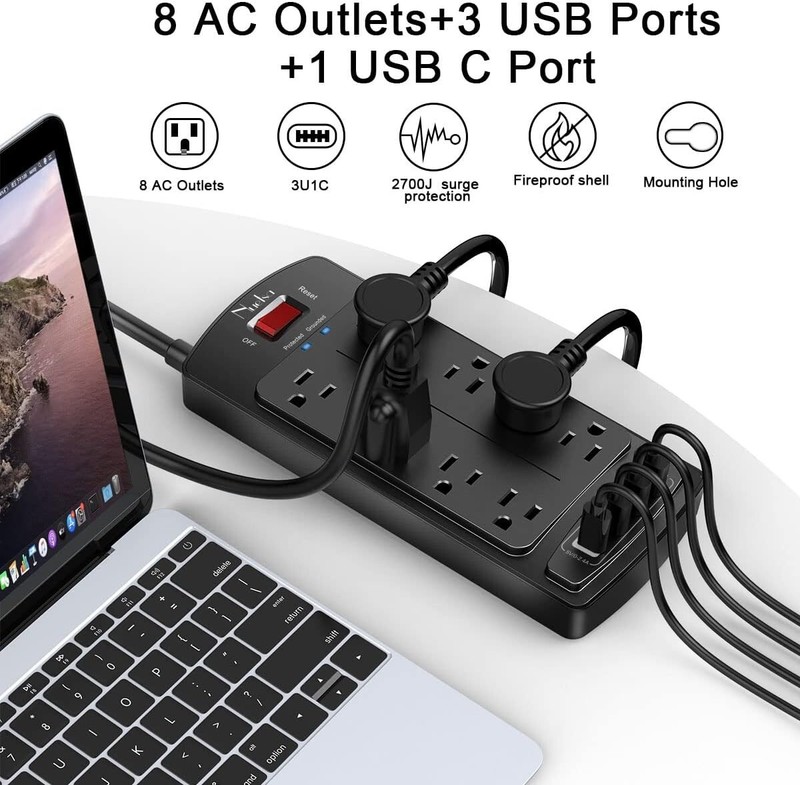 Certified Surge Protector with 8 Outlets & 4 USB Ports - 2700 Joules gallery