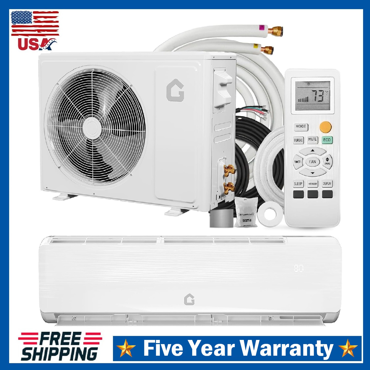 18000 BTU Ductless Mini Split Air Conditioner & Heat Pump AC Inverter w/Kit 230V gallery