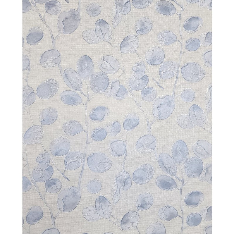 Off White silver- blue eucalyptus trail leaves faux fabric textured Wallpaper 3D gallery