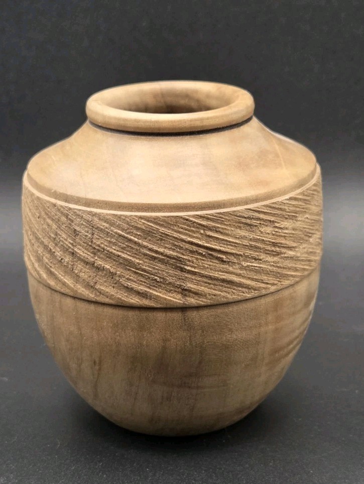 Handmade Signed Miniature Wooden Hackberry Vase 3" Tall gallery