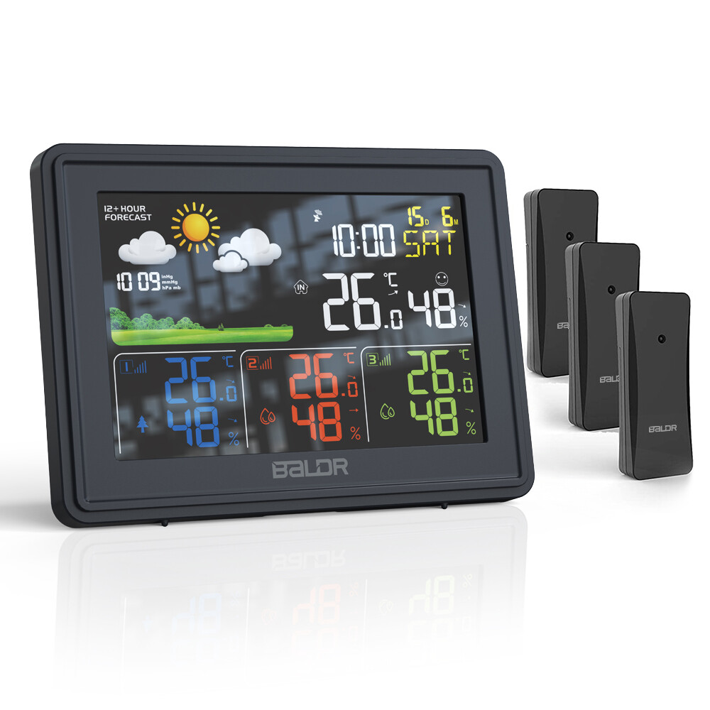 BALDR Digital LCD Weather Station Indoor Outdoor 3 Thermo Hygrometer Sensors gallery
