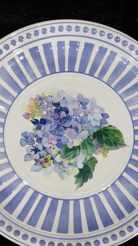 8 Shabby Chic Floral Hydrangea Dinner & Salad Plates Blue White Melamine Summer gallery
