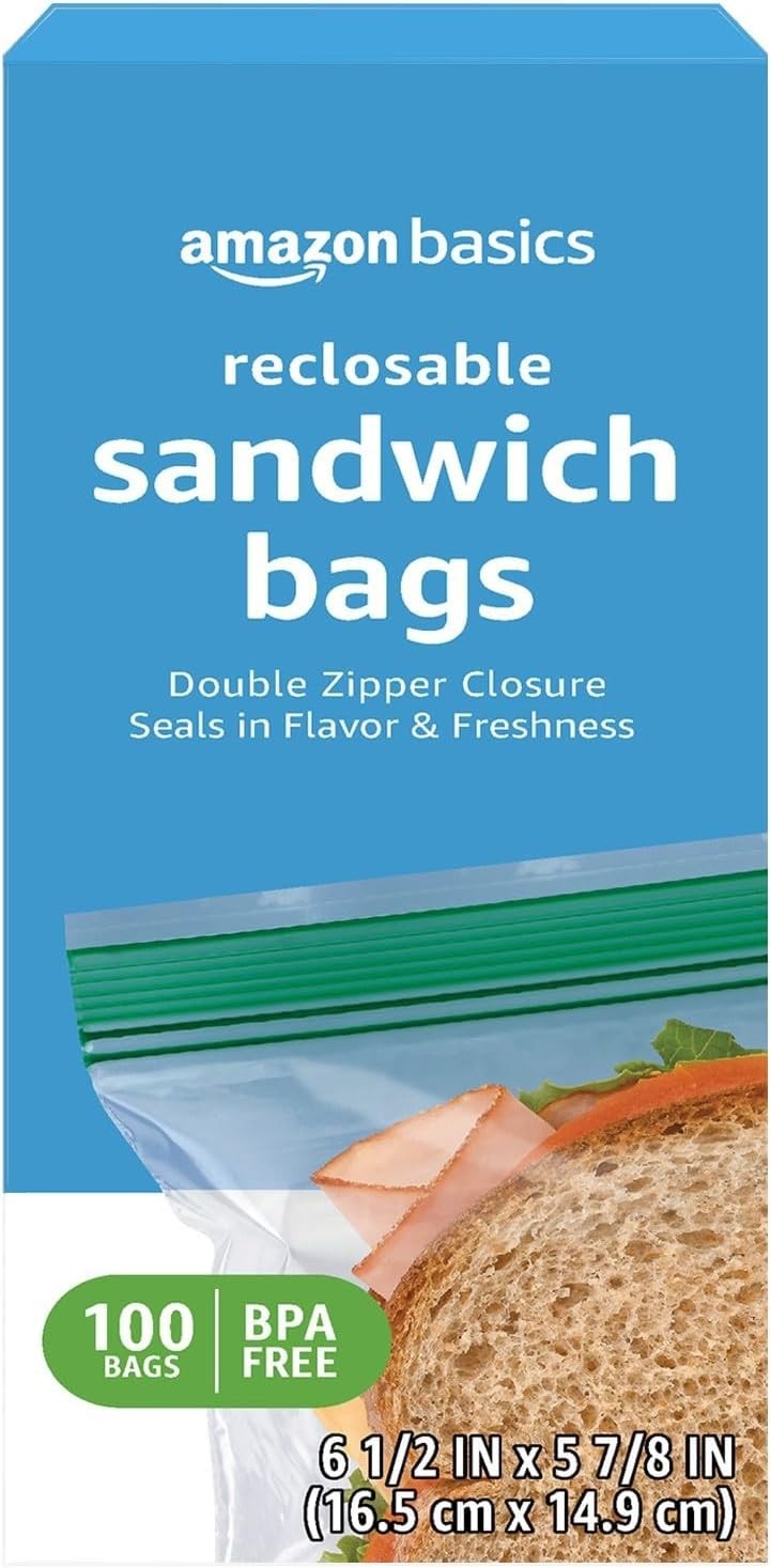 Basics Reclosable Double Zipper Sandwich Storage Bags for Food Storage, B gallery