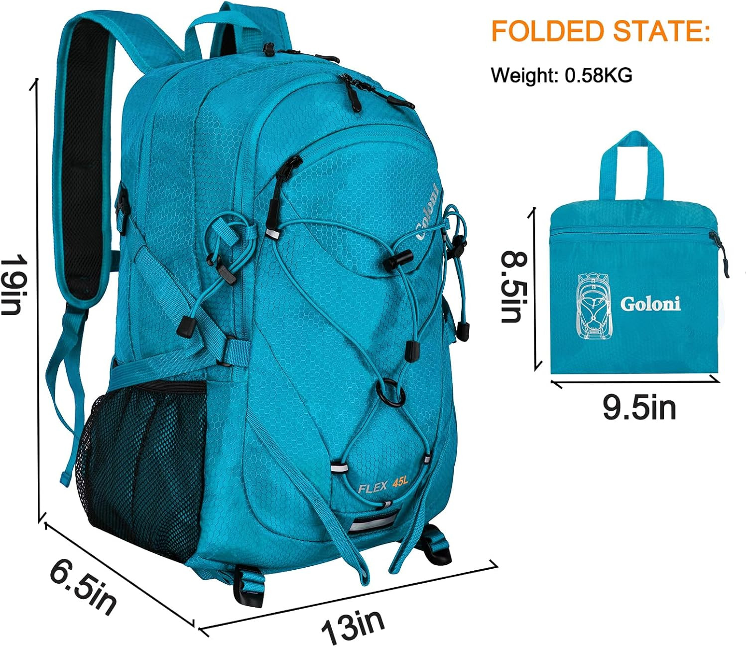 45L Hiking Backpack Lightweight Foldable, Waterproof Camping Backpack with Rain 2