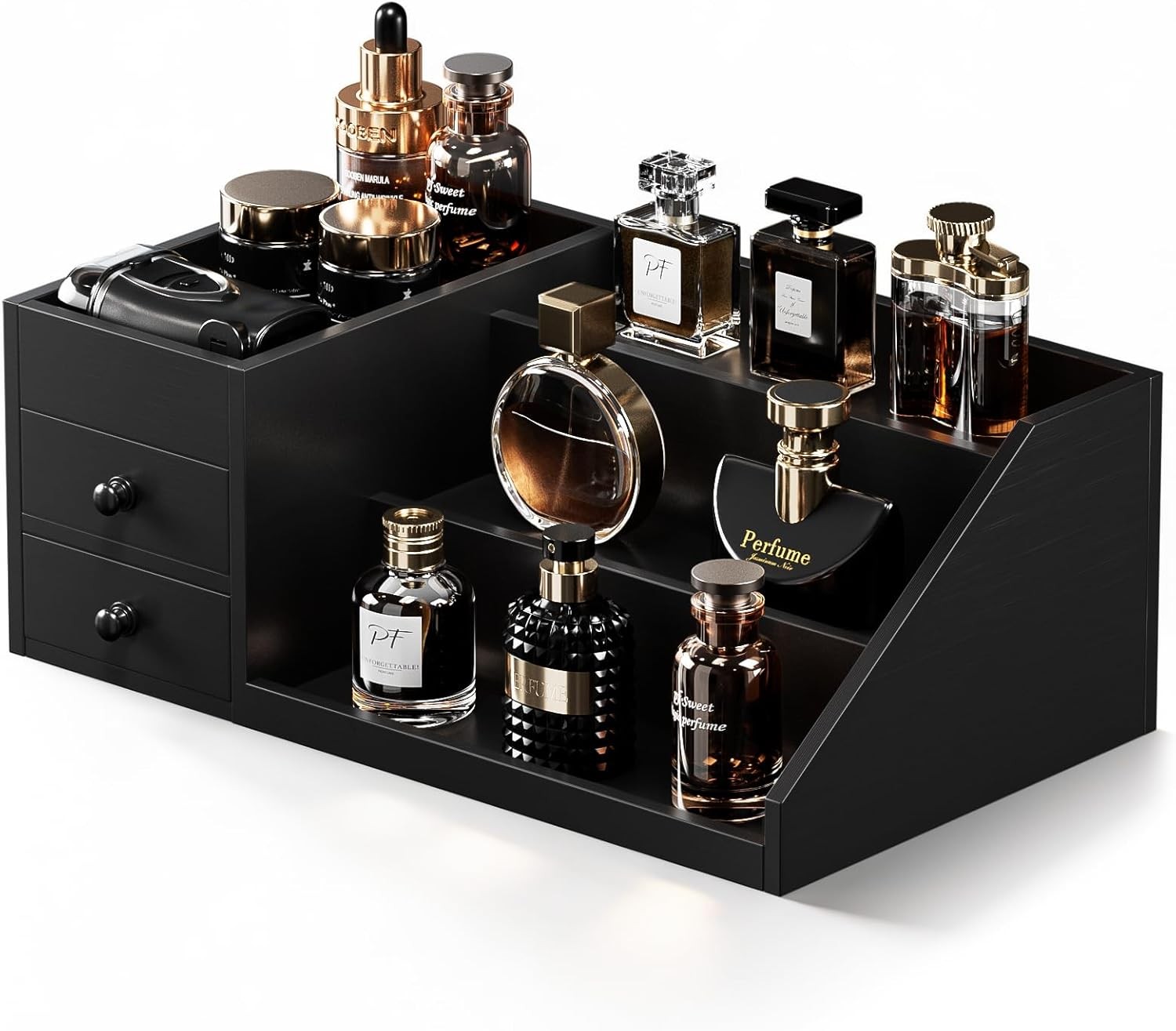 Wooden Cologne Organizer Men 3-Tier Elevated Wood Perfume Storage Display Shelf gallery