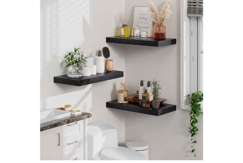 Boswillon Floating Shelves Hanging Wall Storage Rustic 16x5 in Set of 2 (Black) gallery