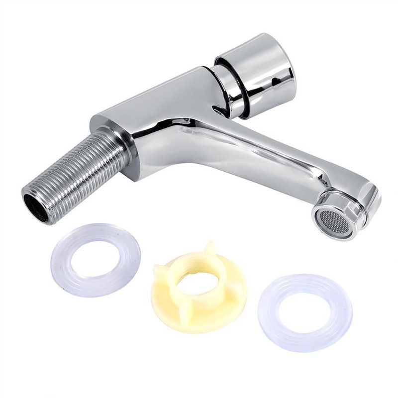 Basin Sink Faucet Push Button Design Water Saving Rugged Time Delay Bathroom US gallery