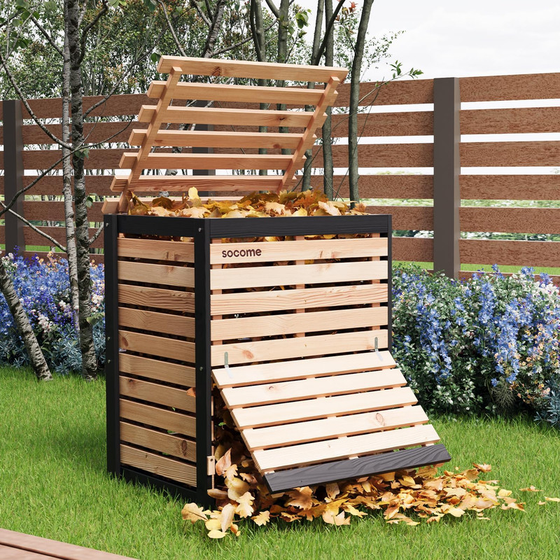Large 95 Gallon Solid Wood Compost Bin with Pull-Out Door for Outdoor Use gallery
