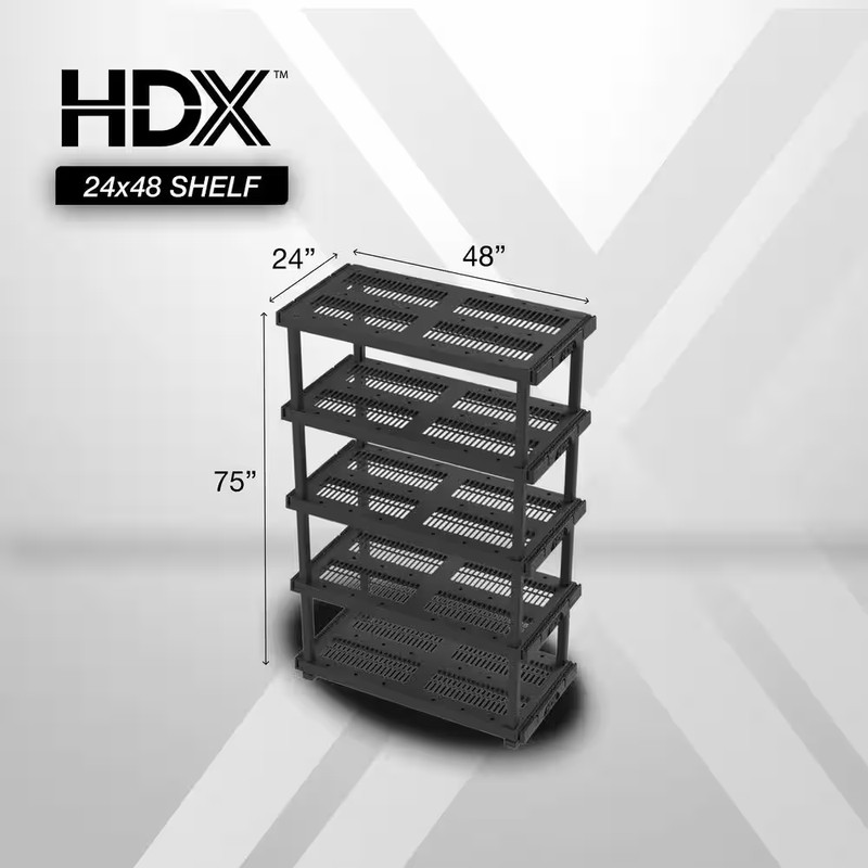 5-Tier Plastic Modular Garage Storage Shelving Unit in Black (48 In. W X 75 In. gallery