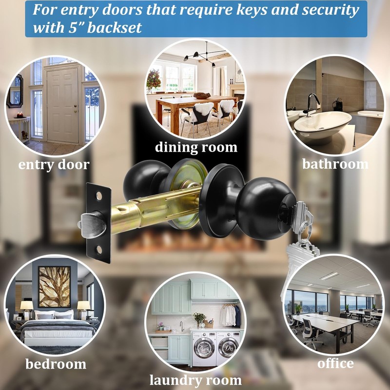 5 Backset Latch Keyed Entry Door Knob with Lock and Key, Standard Square gallery