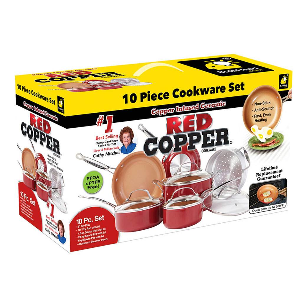 BulbHead (10824) Red Copper 10 PC Copper-Infused Ceramic Non-Stick Cookware Set gallery