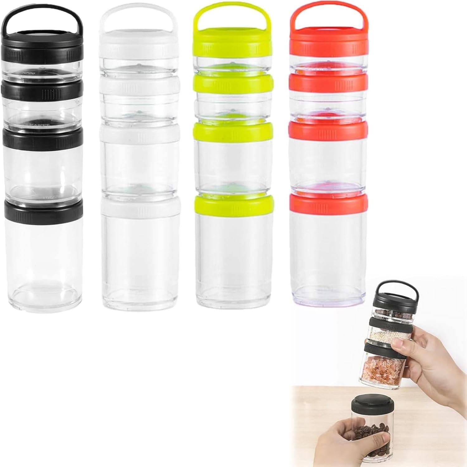 Portable Travel Stackable Snack Containers, 4 Jar - 40cc,60cc,100cc,150cc Scale gallery
