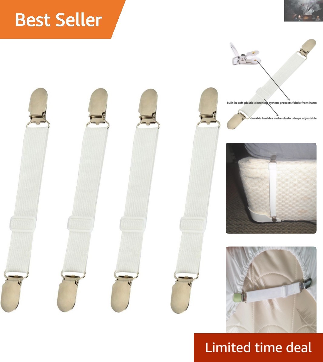 Durable Bed Sheet Holder Straps - 4 Pack Adjustable Elastic Suspender Fasteners gallery