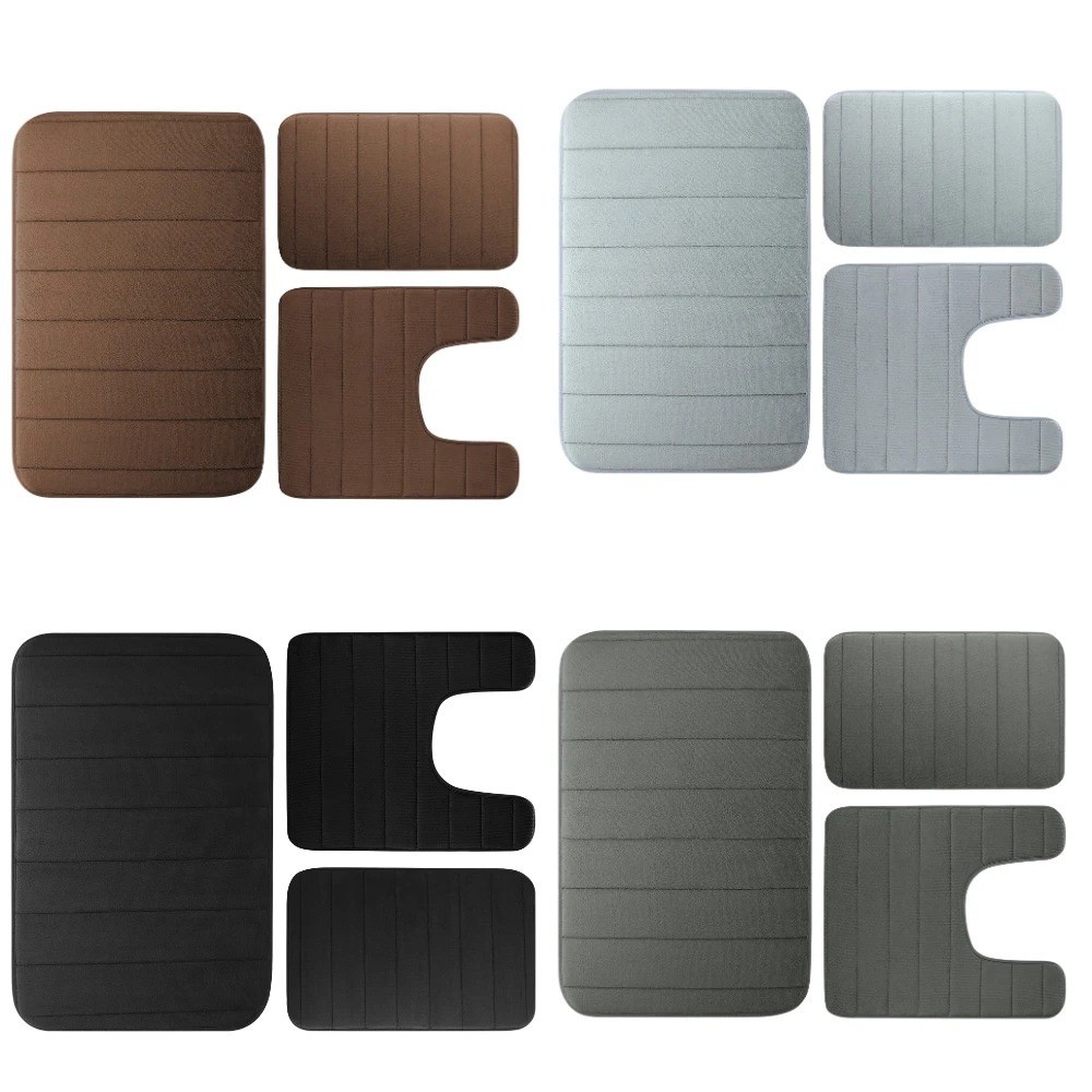 3Pcs Luxury Velvet Memory Foam Bathroom Rug Set - Ultra Soft Non-Slip Absorbent gallery