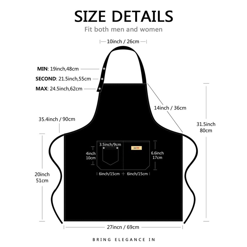 Extra Large Aprons for Men Adjustable Button Bib Apron with 3 Pockets Chef Co gallery