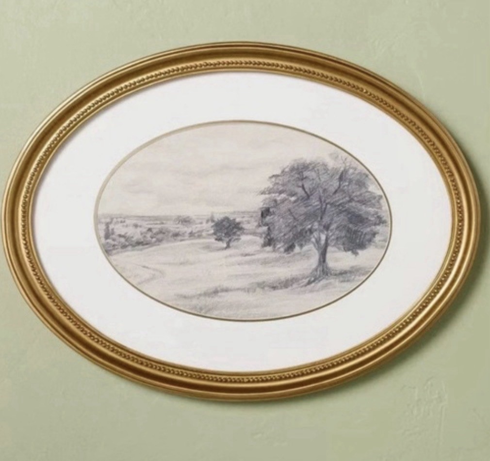 12"x16" Horizontal Oval Landscape Sketch Framed Wall Art - Hearth & Hand NWT gallery