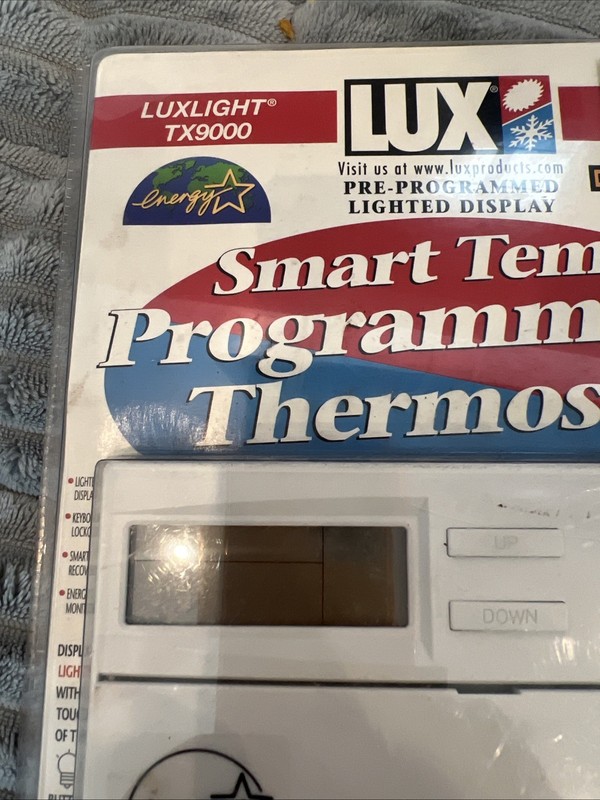 Lux Smart Temp TX9000 7 Day Programmable Thermostat for Heating Cooling New Open gallery