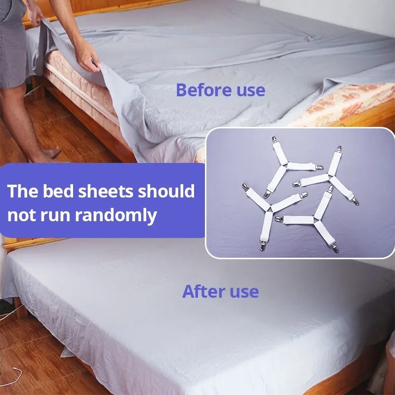 4 Pack Adjustable Bed Sheet Holder Straps Fitted Sheet Clips Fasteners Grips gallery
