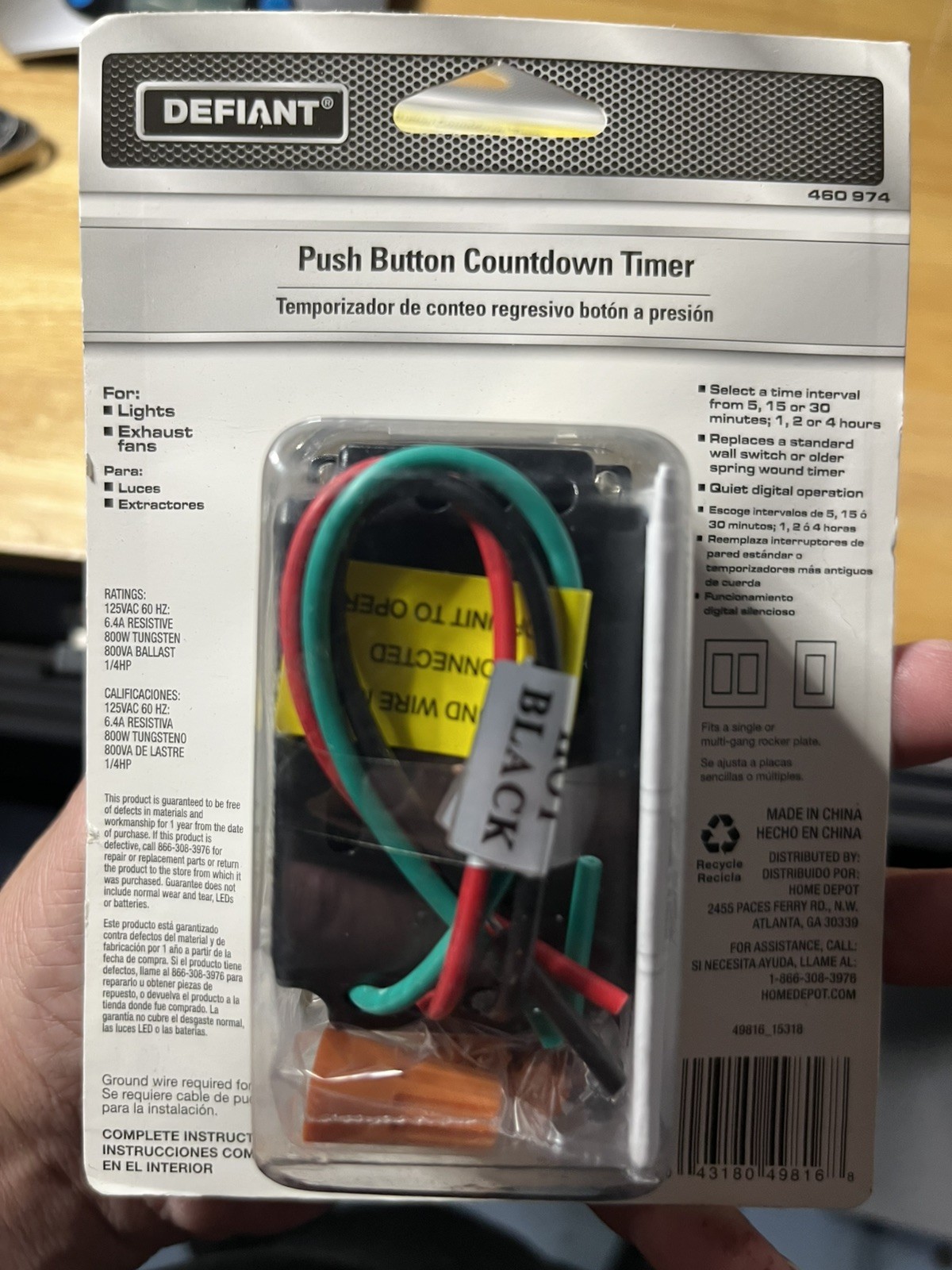 Defiant 460974 Push Button Countdown Timer; Up To 4 Hours; 6.4A/125V, 800W gallery