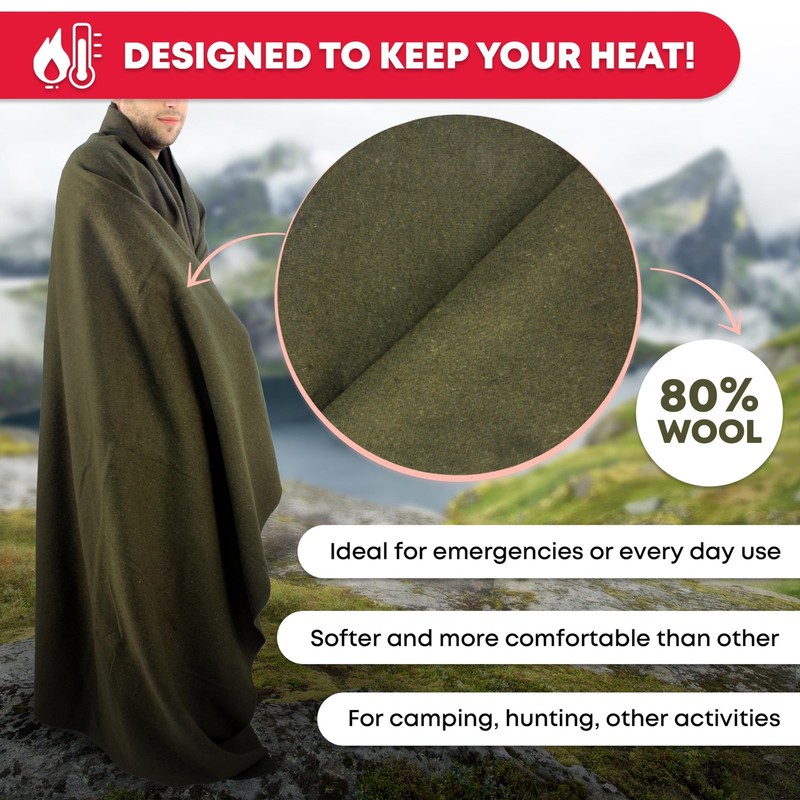 US Military Wool Blanket (80% Wool) Thick Washable 66" x 90" Heavy Wool Blanket gallery