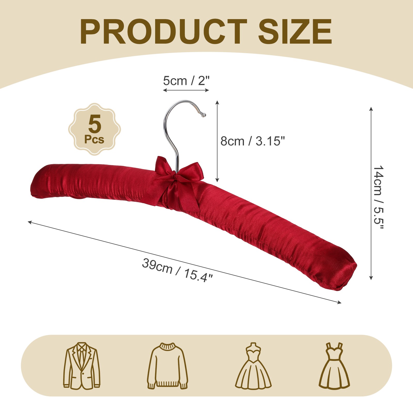 5Pcs Satin Padded Hangers 15 Inch Blouse Hangers for Women Wine Red gallery