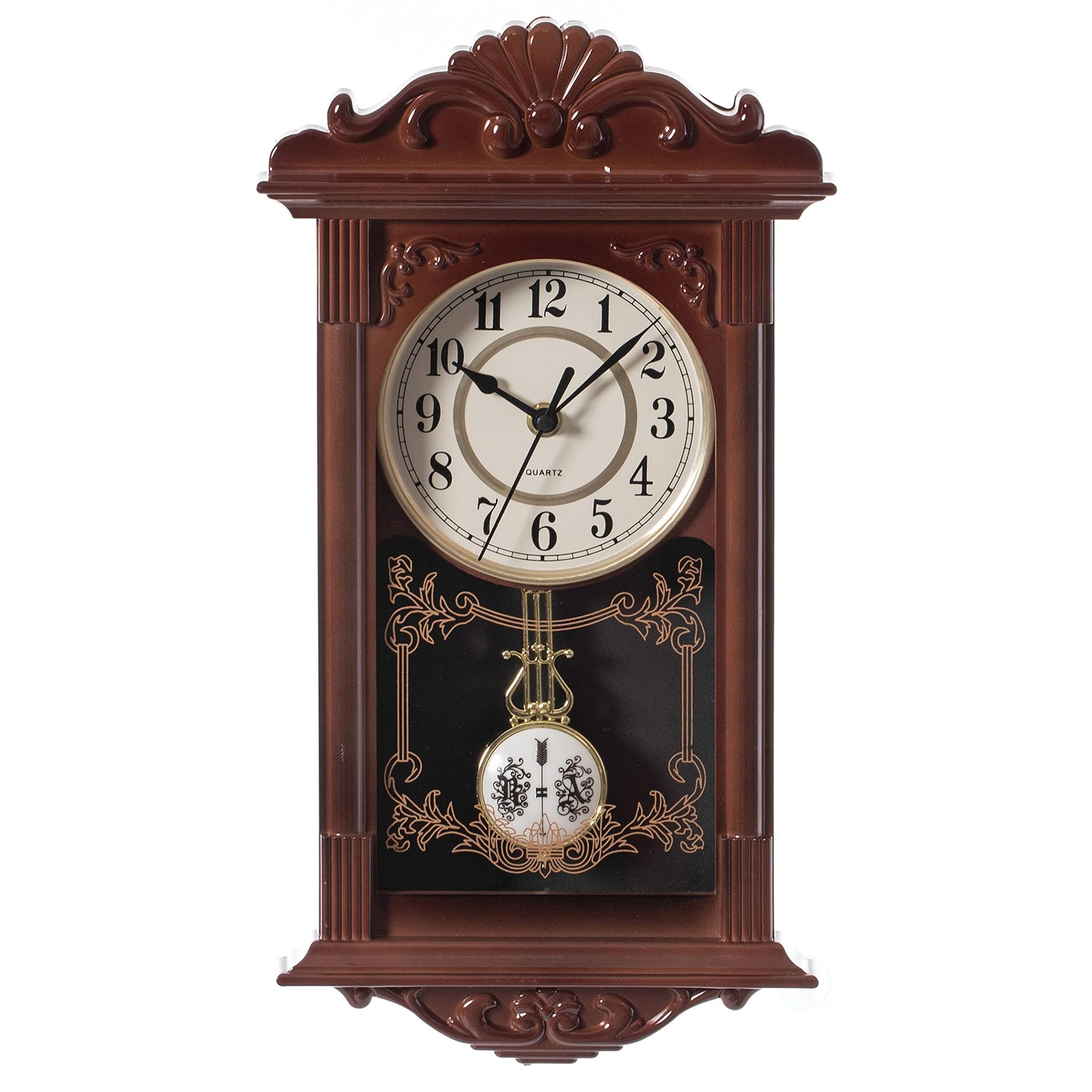 Wall Clock Grandfather-Style Brown 16 Inch Wood-Effect Pendulum Battery-Operated gallery