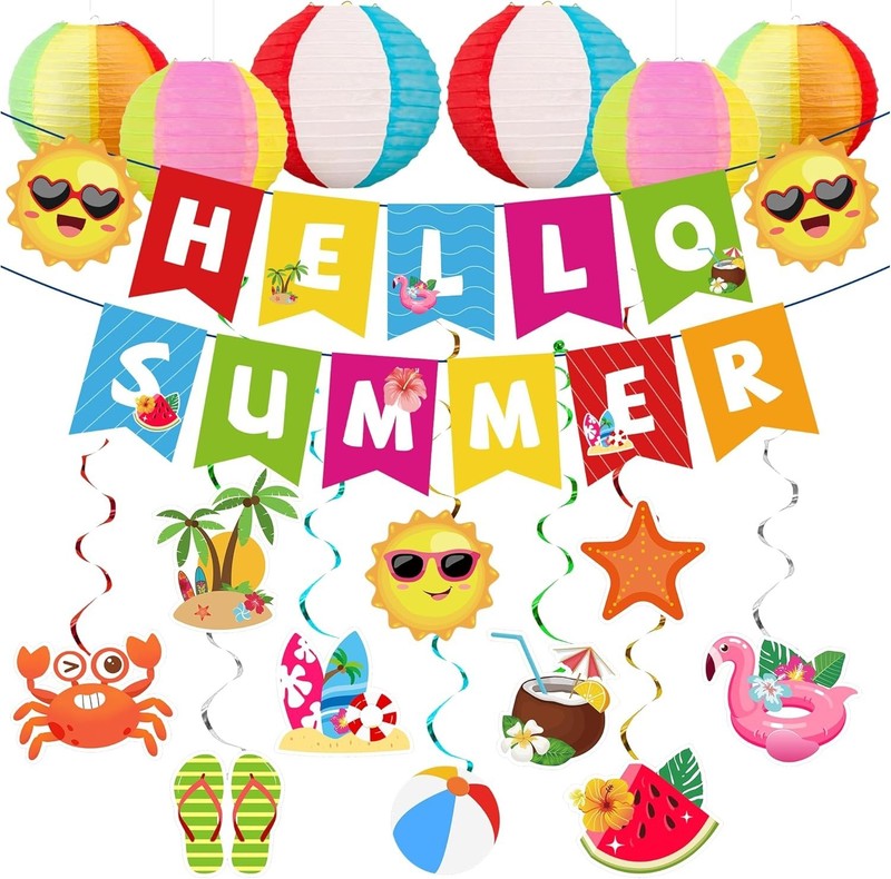 Summer Party Decorations Kit Beach Pool Party Decorations Banner Swirls Lanterns gallery