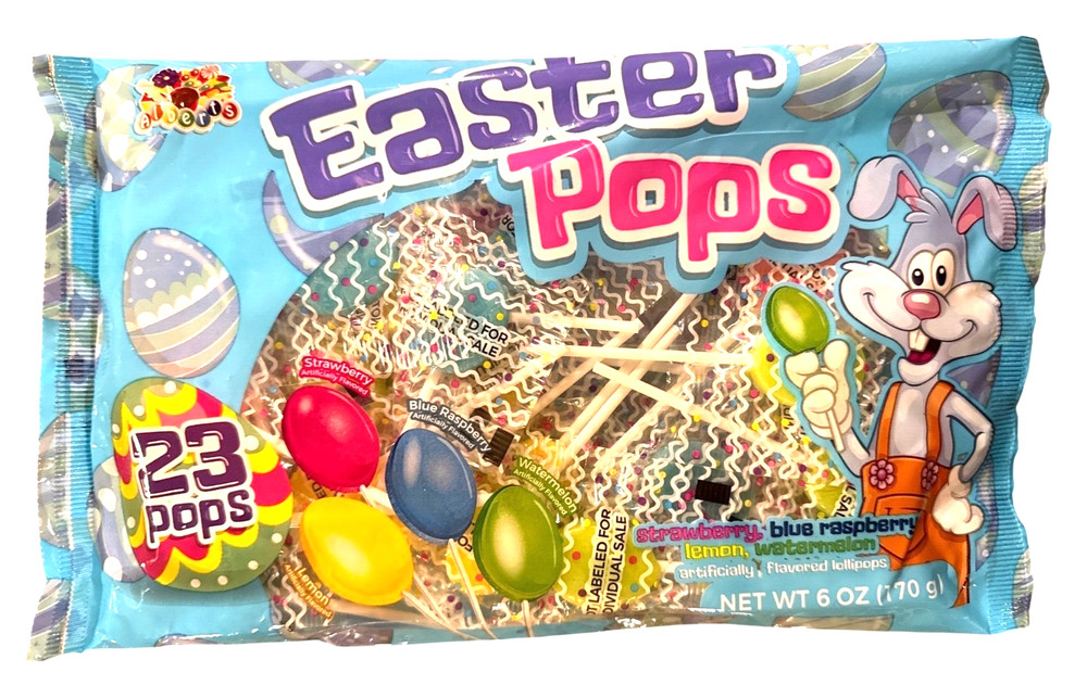 6oz/23ct Bag ALBERT'S Easter Egg Pops Candy Strawberry+Blu Raspberry+Watermelon+