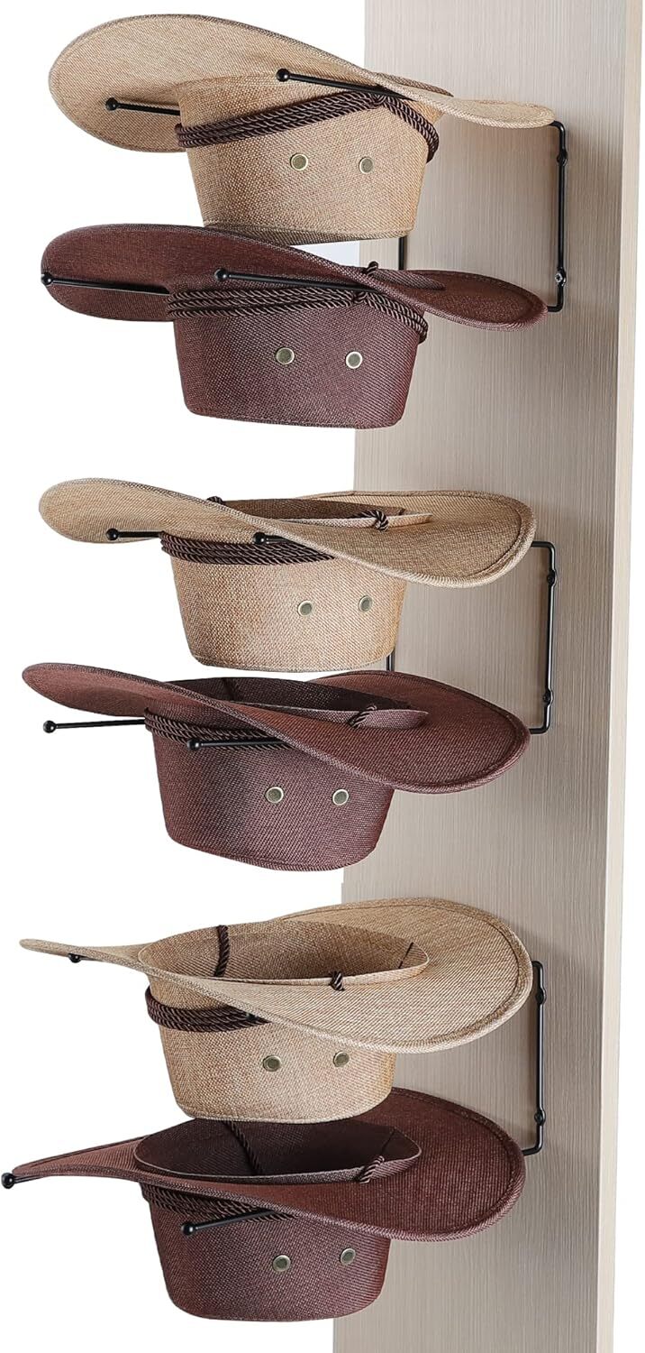 Cowboy Hat Rack Holder DIY Hangers for Wall Display Wood Black 6 Pieces NEW gallery